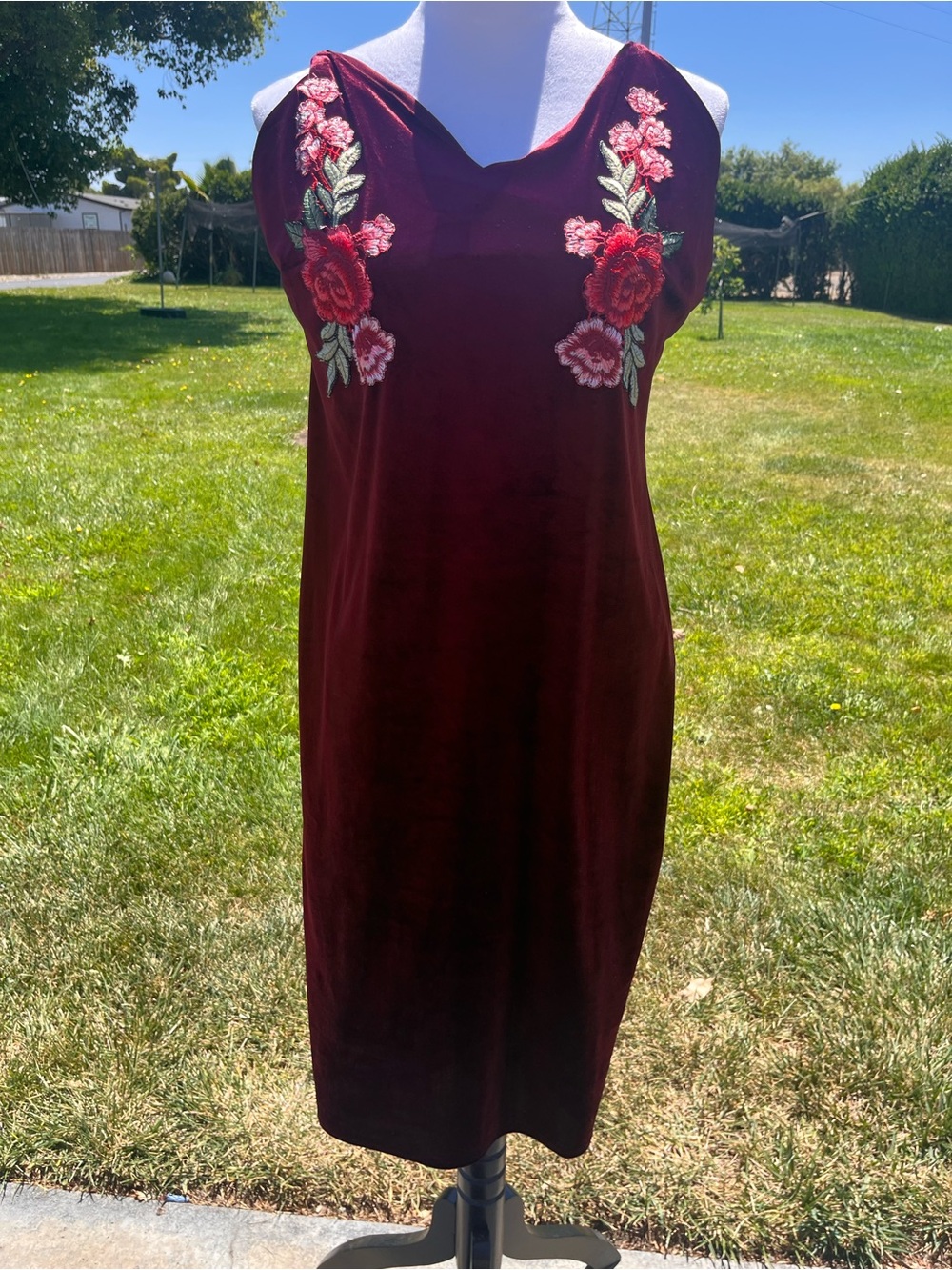 Y2K grunge dark romantic witchy vamp whimsigoth velvet embroidered slip dress - Picture 3 of 7
